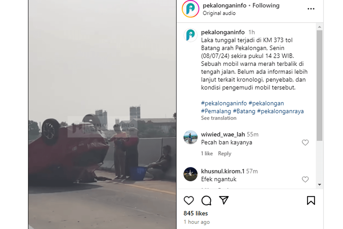 Kecelakaan Tunggal di Tol Batang! Mobil Terbalik, Netizen Heboh!