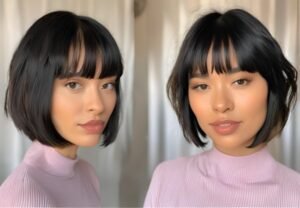 Model Rambut Pendek Ala Korea untuk Wajah Lonjong - Bob Pendek dengan Poni Samping untuk Wajah Lonjong