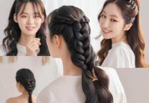 Inspirasi Kepang Rambut Pendek Ala Korea Simple - Rambut Model Kepang Half-Up Ala Korea